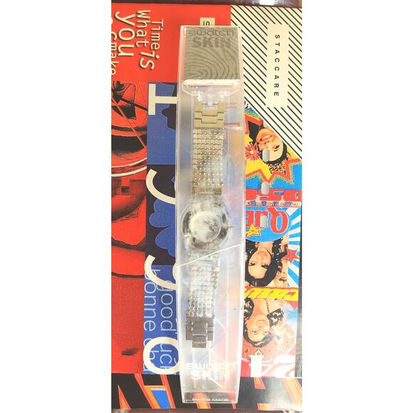 Swatch PAVED IN SILVER SFK103 1999 SKin Ultra thin watch New with new battery - Picture 7 of 10